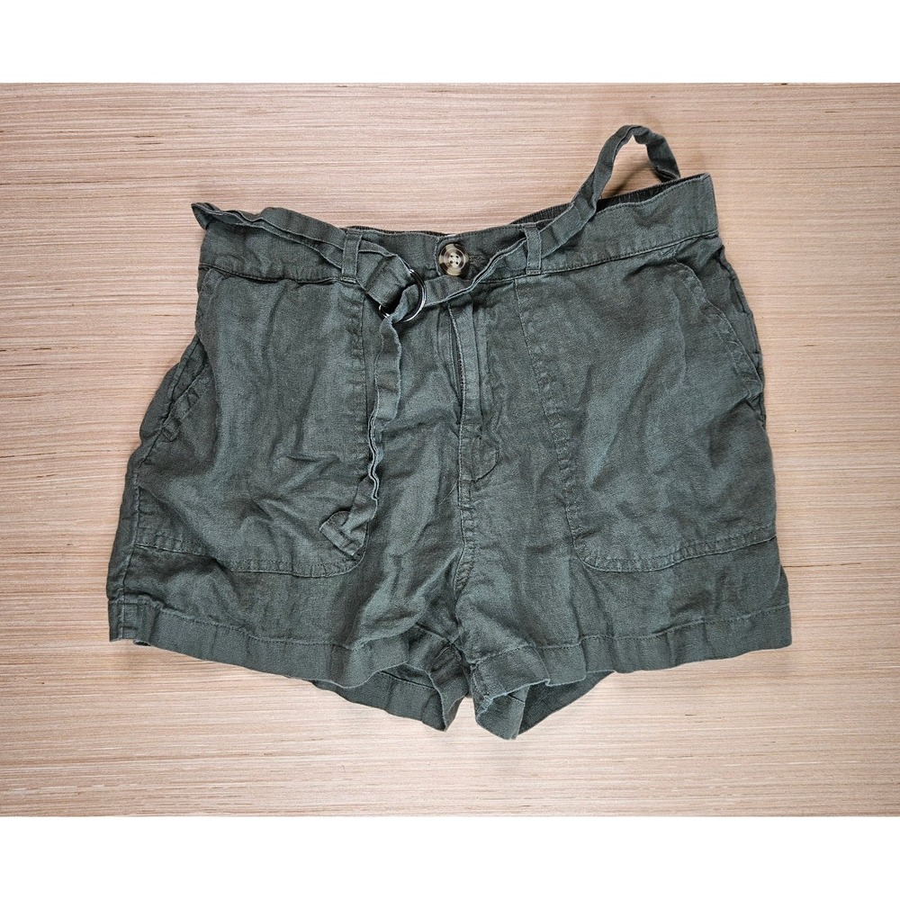 C&C California Shorts‎ Women M Green Linen Belted Casual Summer Earthy Boho